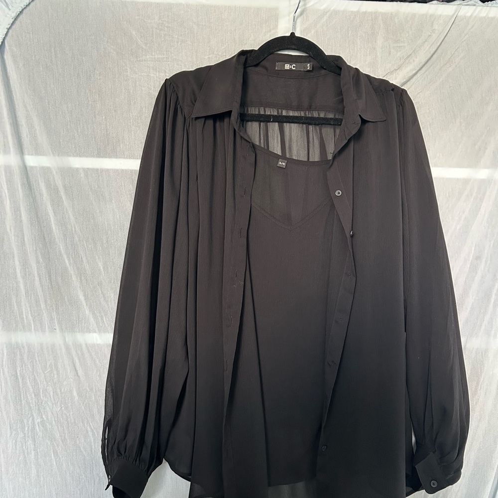 Uniqlo Black Sheer Button Down Shirt